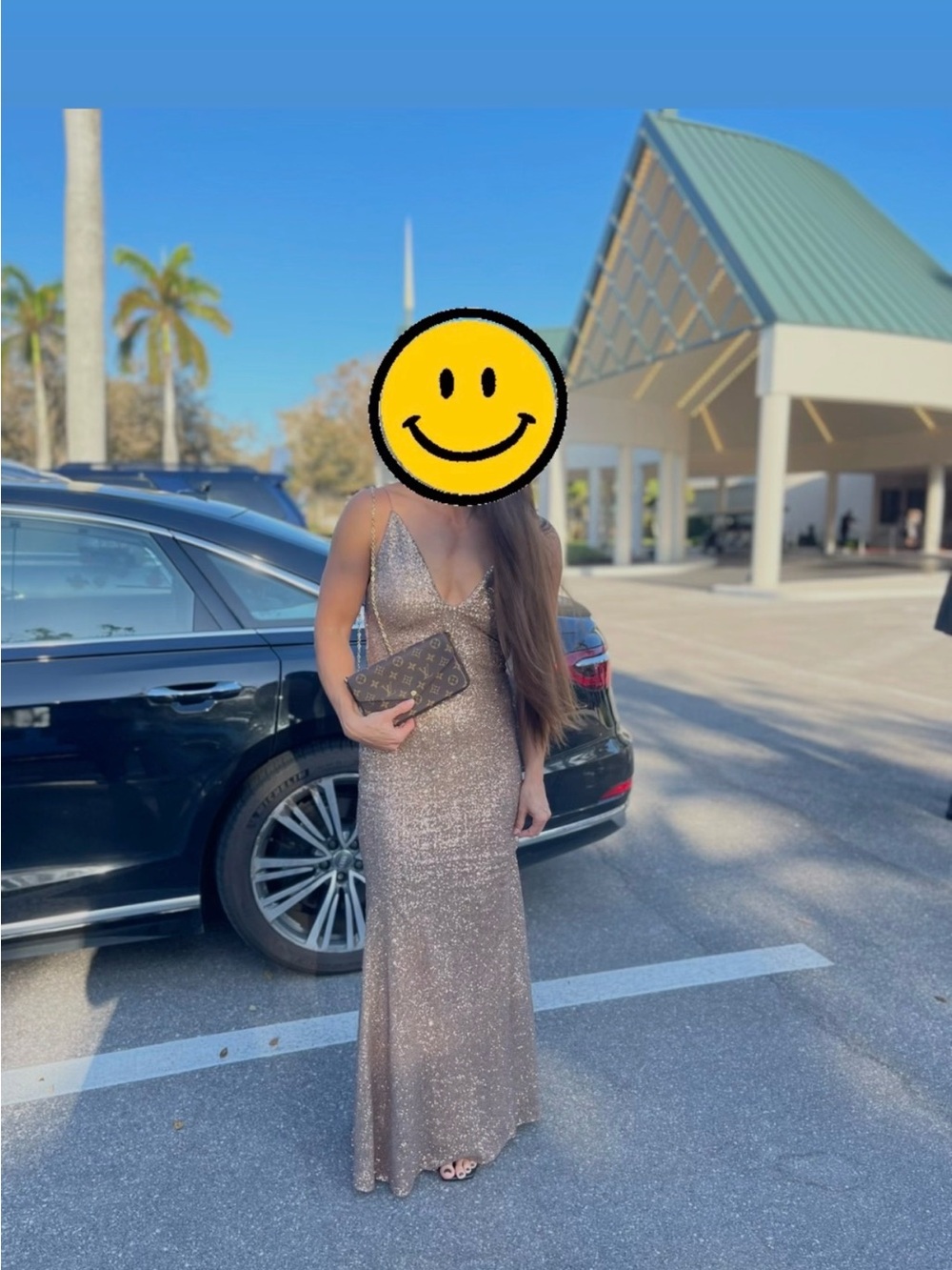 BCBGMaxAzria Copper Sequin Gown